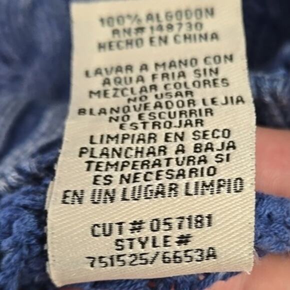 ECI New York Cotton Cable Knit Sweater Blue Textured Pullover XL Boho - Picture 9 of 9